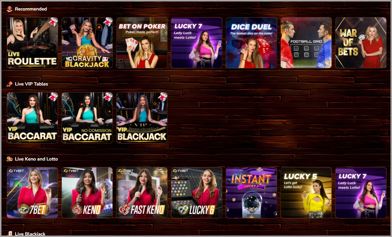 All live table games at a glance at Pirate Spins casino