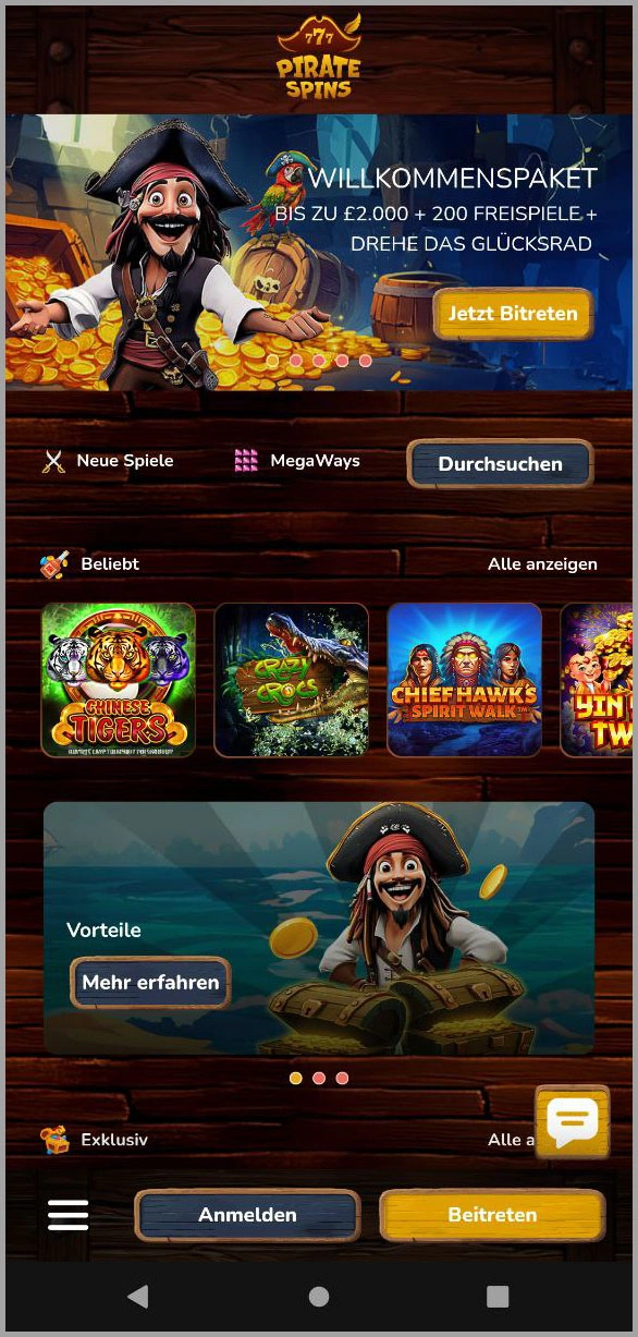 Optimierte mobile Version von Pirate Spins Casino