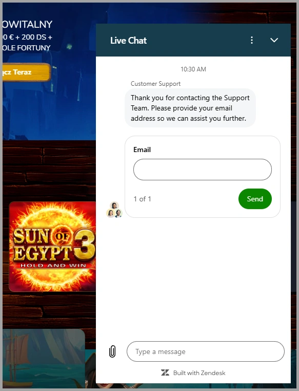 Całodobowy live chat 24/7 dostępny w Pirate Spins Casino