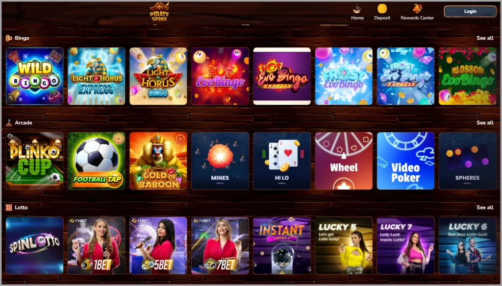 Complete collection of all slot machines at Pirate Spins casino