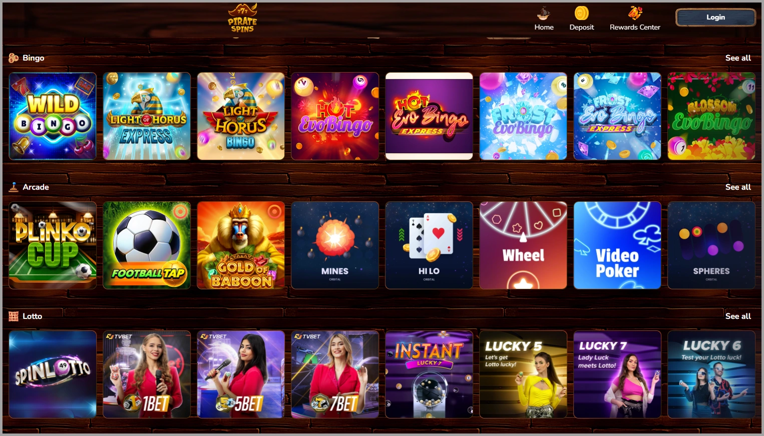 Complete collection of all slot machines at Pirate Spins casino