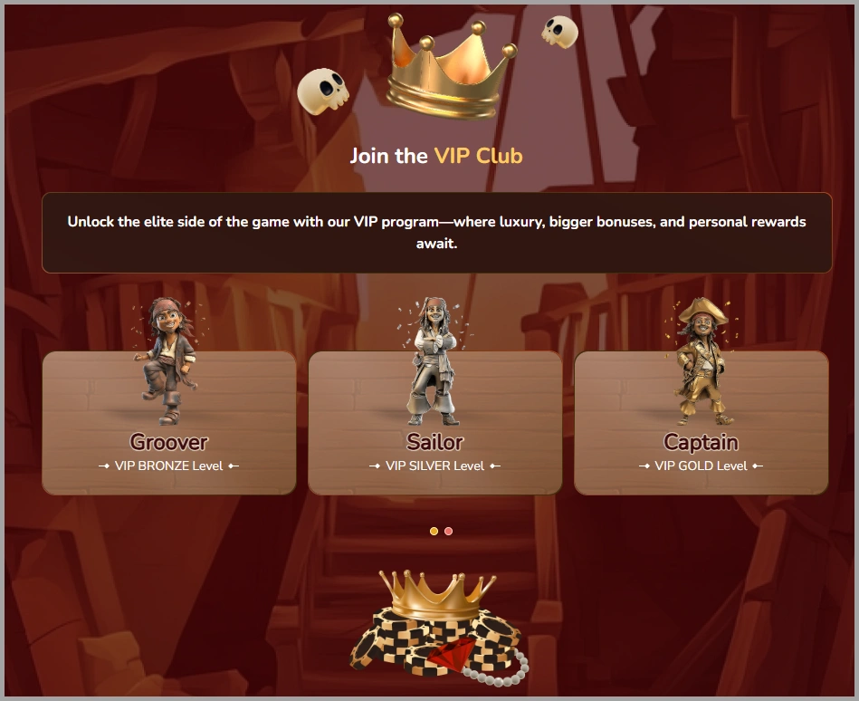 Enjoy exclusive benefits in the VIP area at Pirate Spins casino