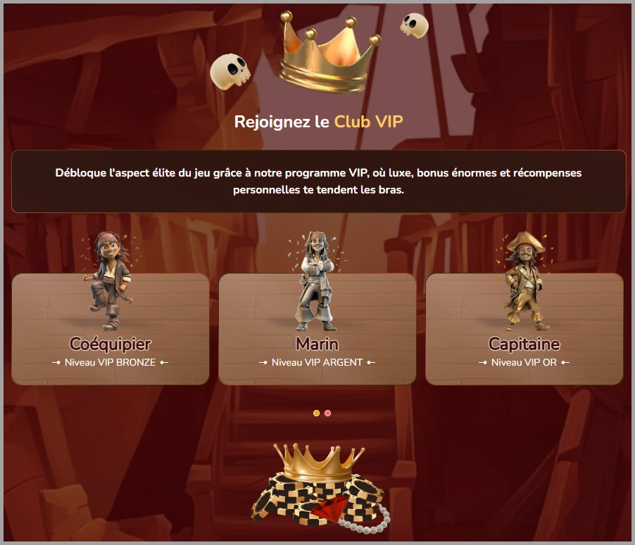 Programme VIP exclusif au casino Pirate Spins casino