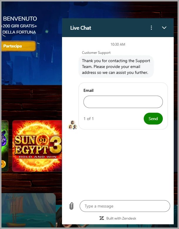 Assistenza live chat 24/7 disponibile al casinò Pirate Spins