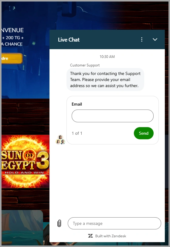 Assistance client via chat en direct au casino Pirate Spins