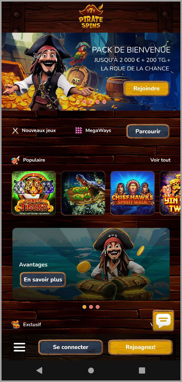 Assistance client via chat en direct au casino Pirate Spins